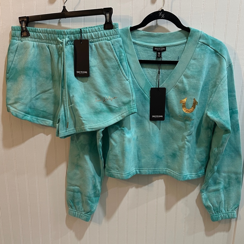 True Religion Aqua Tie-Dye Set with Gold Logo